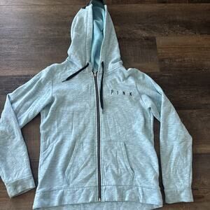 Ladies PINK Zip Up Hooded Sweatshirt XS Victoria Secret Aqua Black